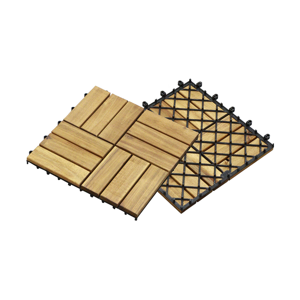 Natural 12Slat Acacia Wood Decking Tiles