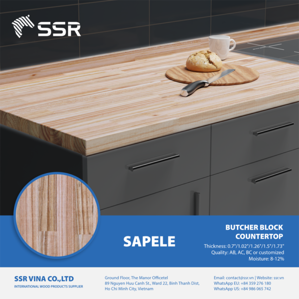 sapele wood butcher block countertop vanrity