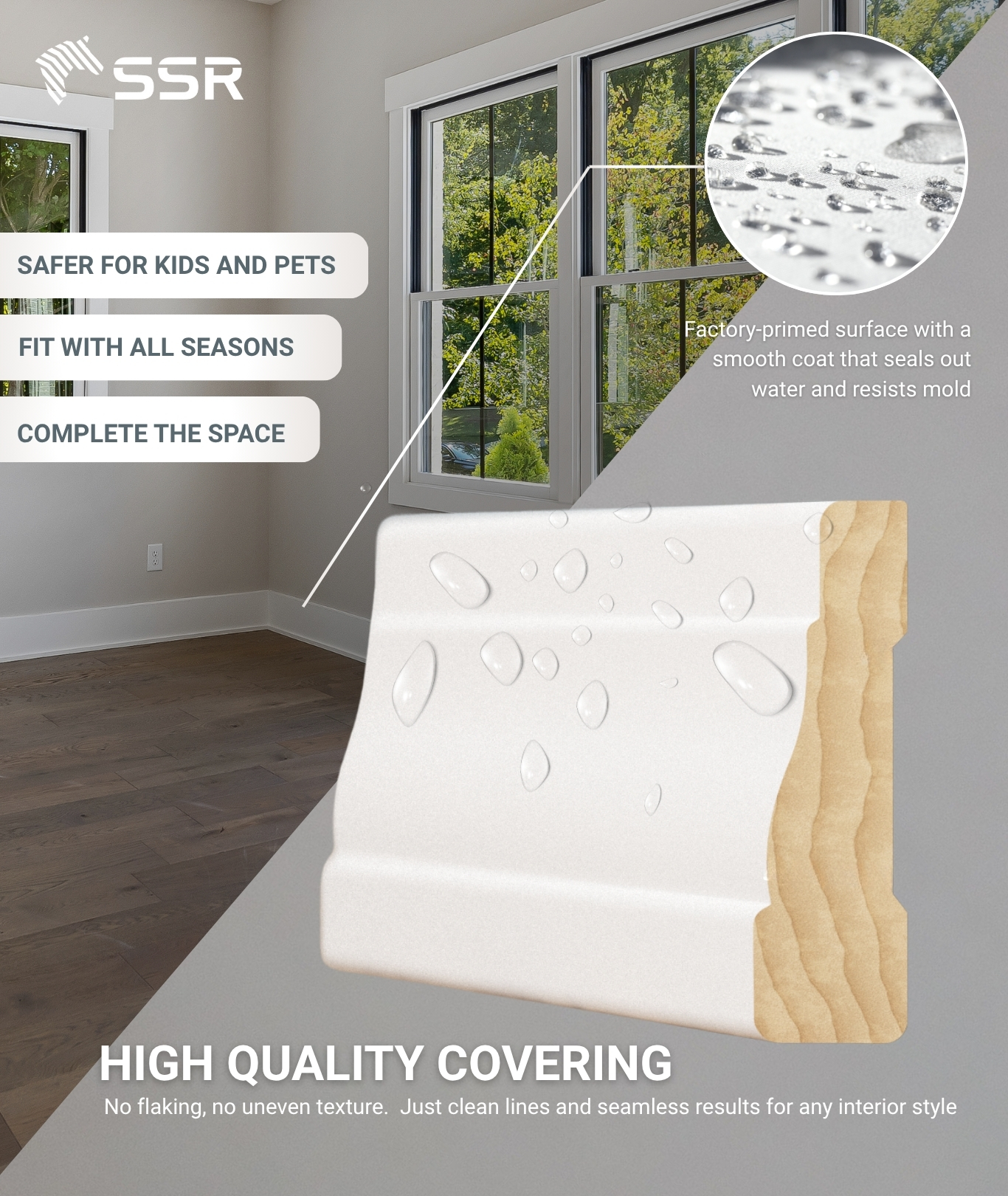 (Good Promotion) Wholesales Primed Pine Wood Baseboard Made In Vietnam