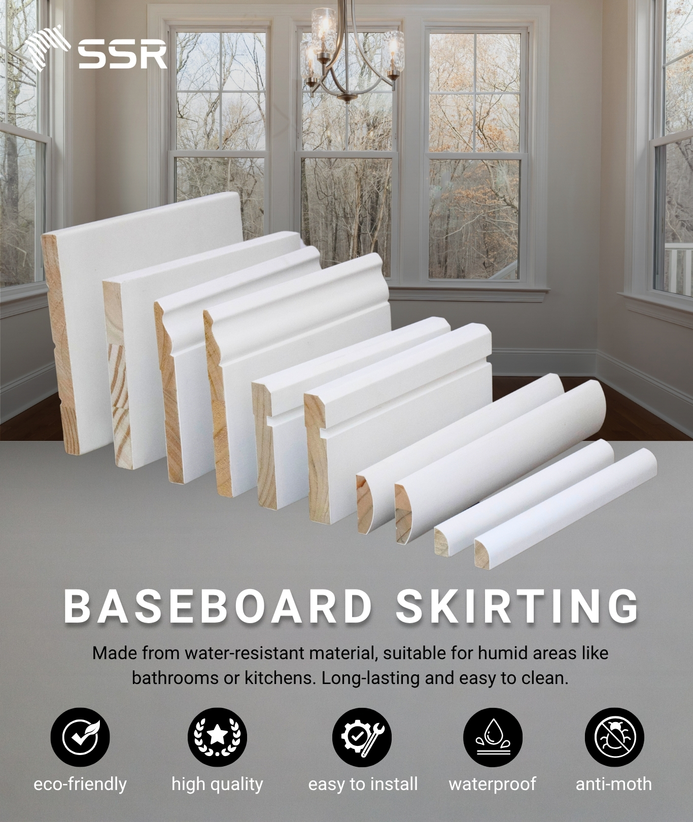 (Good Promotion) Wholesales Primed Pine Wood Baseboard Made In Vietnam