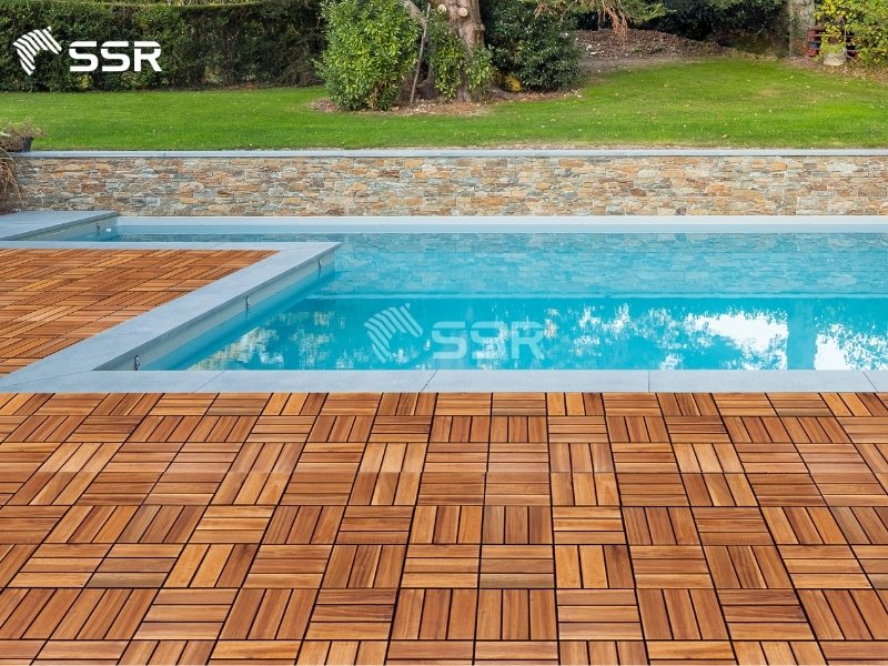 Natural 12 - Slat Acacia Wood Decking Tiles