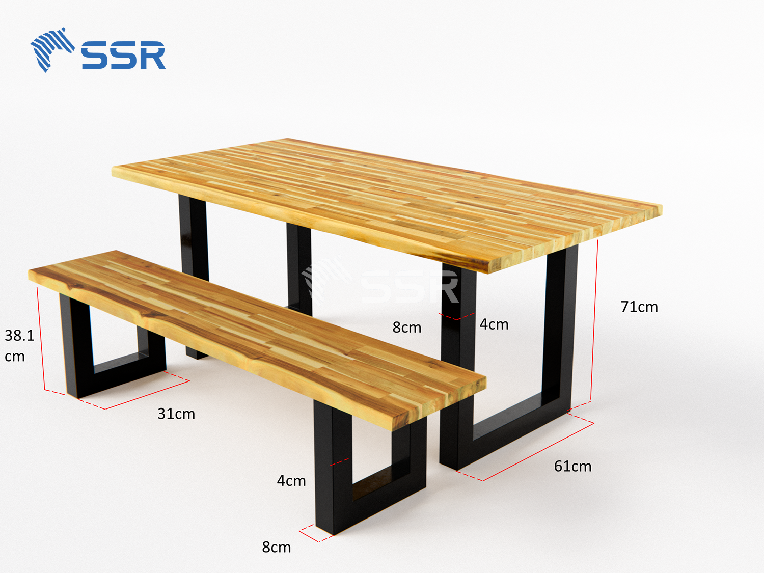 Acacia Wood FJ Tabletop Dining Sets with Metal Leg 