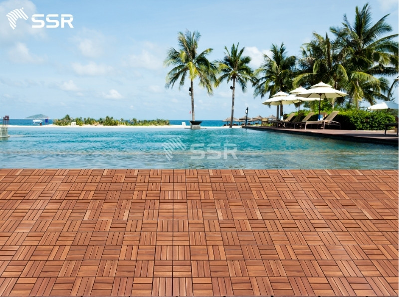 Golden 12-slat Acacia Wood Decking Tiles