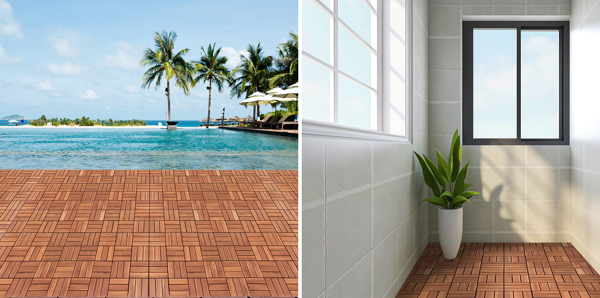 [Best Seller 2025] 24-Slat Acacia Wood Decking Tiles