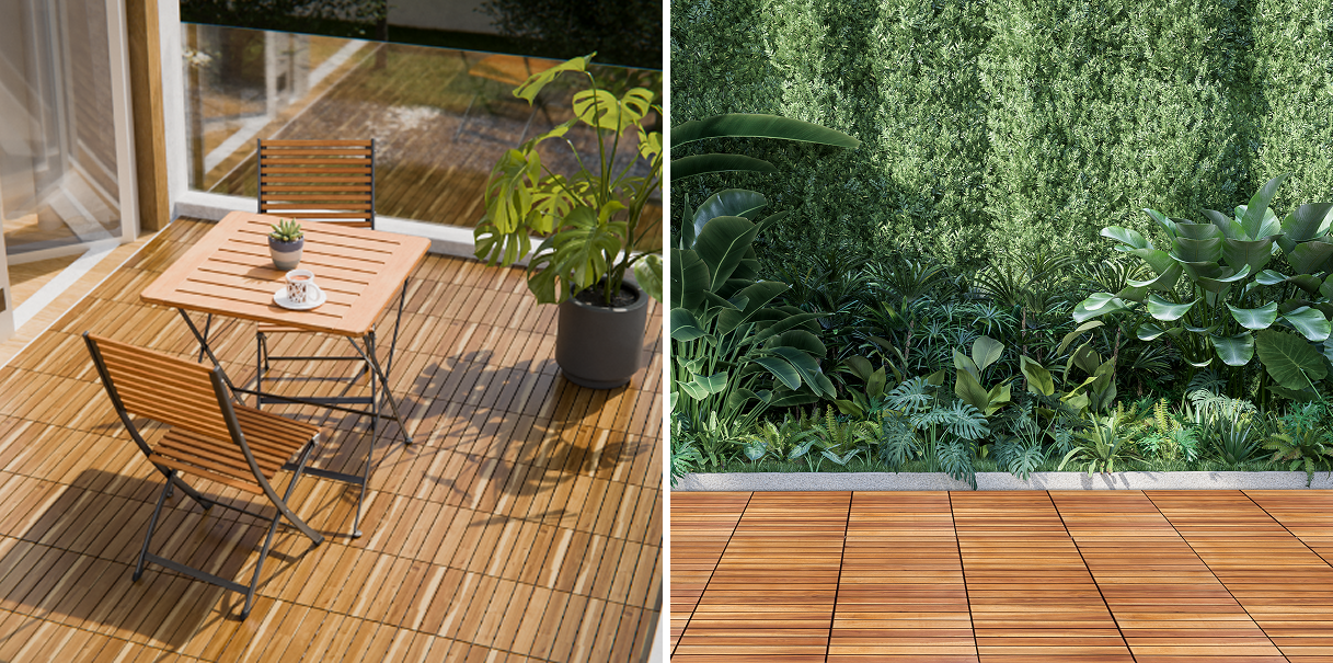 [New Design] 8-Slat Diagonal Acacia Wood Decking Tiles