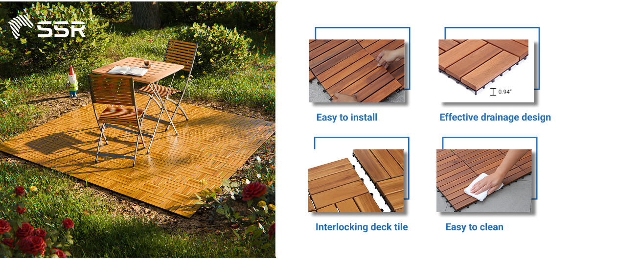 [Best Seller 2025] 24-Slat Acacia Wood Decking Tiles