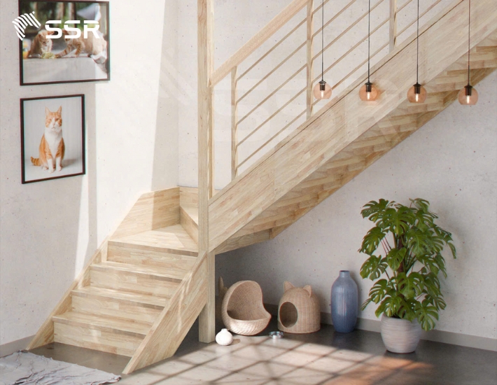 Wood Stair Case - Rubber/Hevea Marterial
