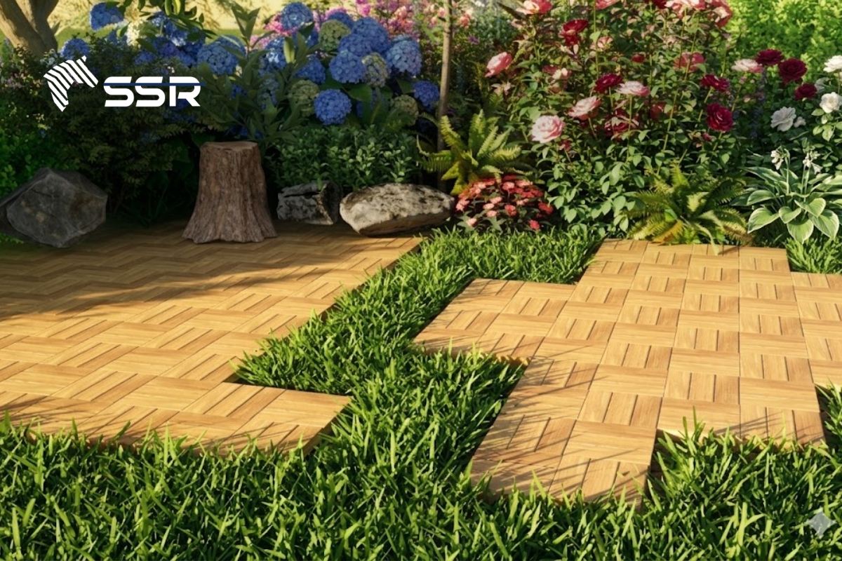 Installing wood deck tiles on grass