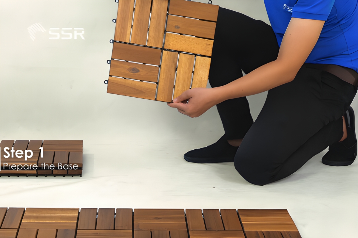 Laying decking tiles on grass_ Step 1