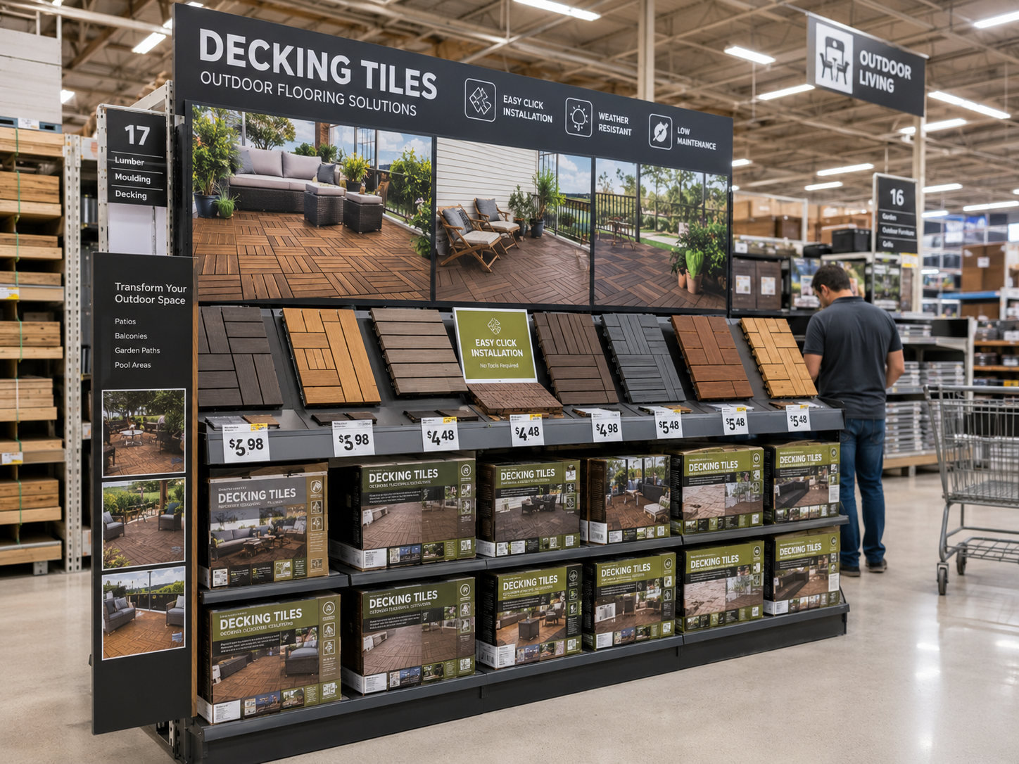 Retail-ready outdoor decking tile assortment