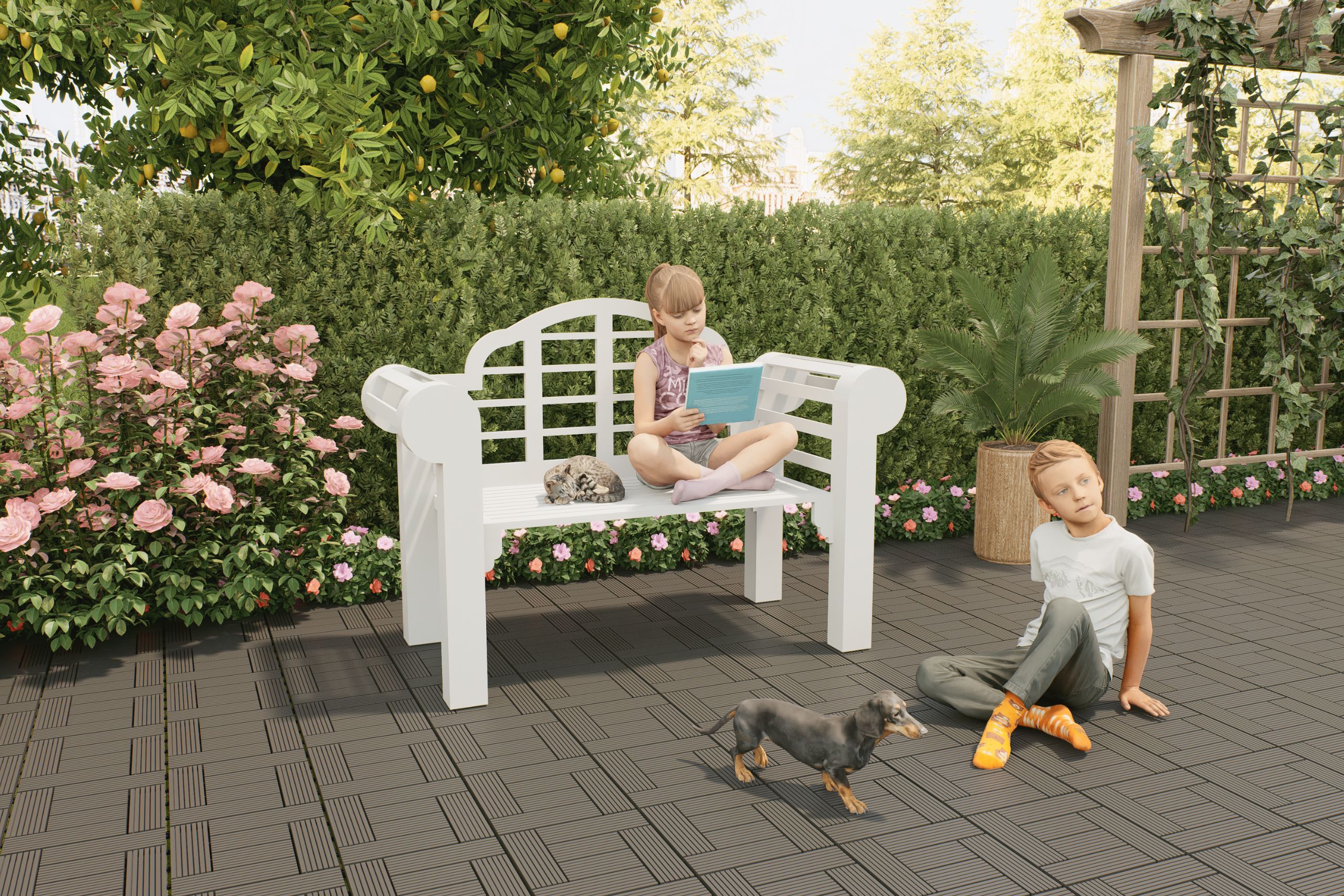 Outdoor furniture and decking tiles application