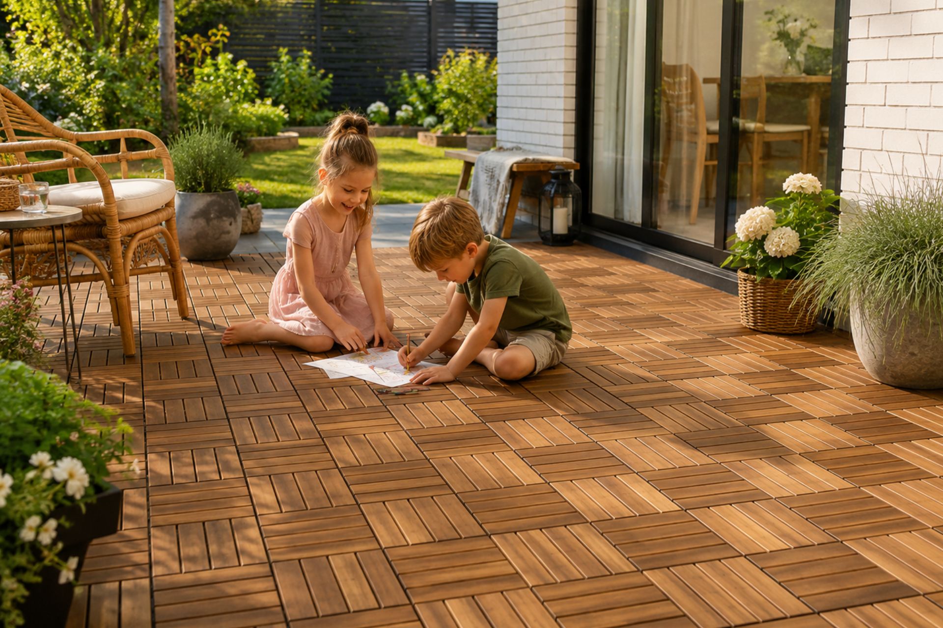 Wood deck tiles program 6 slat and 12 slat acacia deck tiles