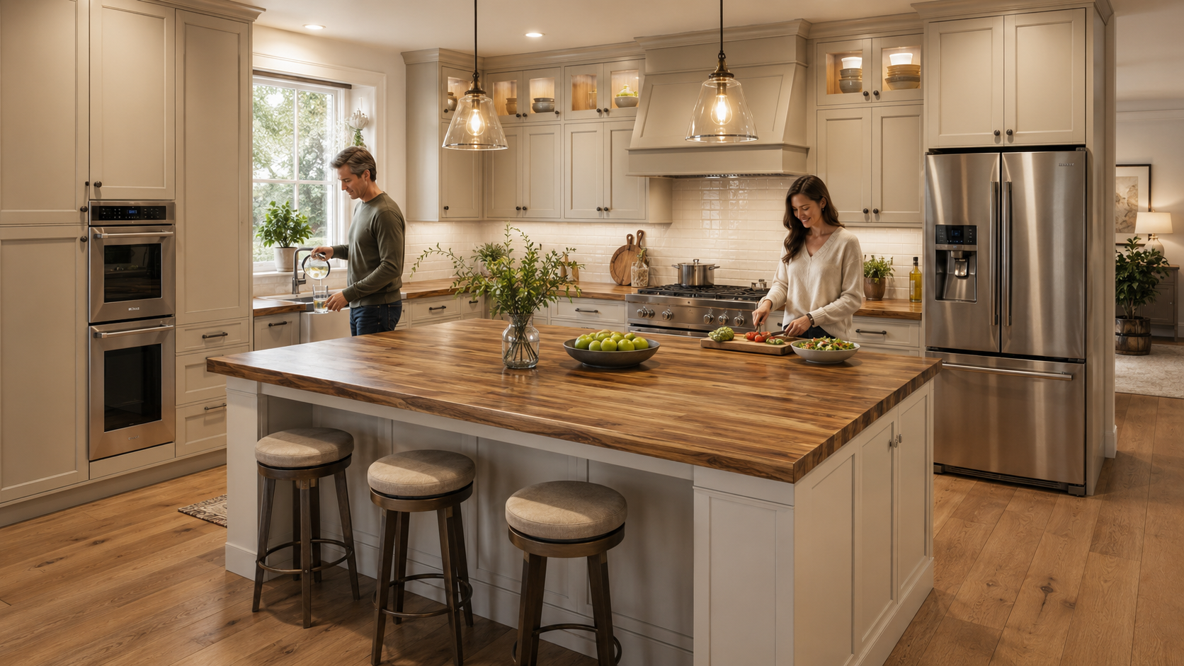 Butcher block countertop in kitchen