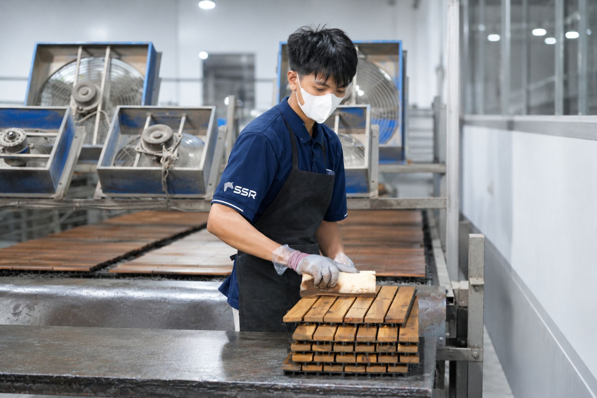 SSR manufacturing system for outdoor deck tiles and decking tiles supply