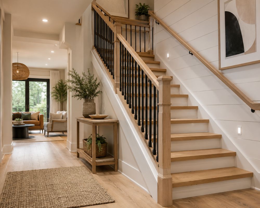 Retail renovation and natural wood stair parts
