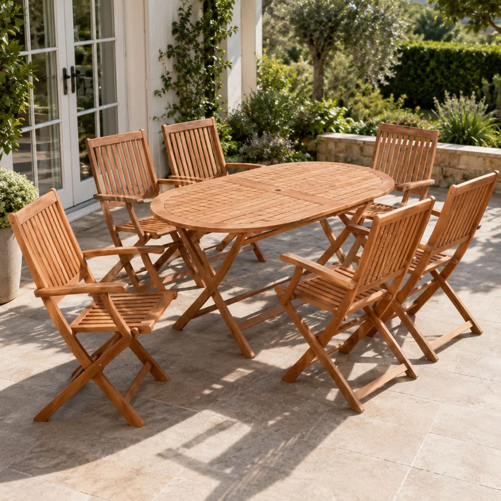 Outdoor oval table and armchair set