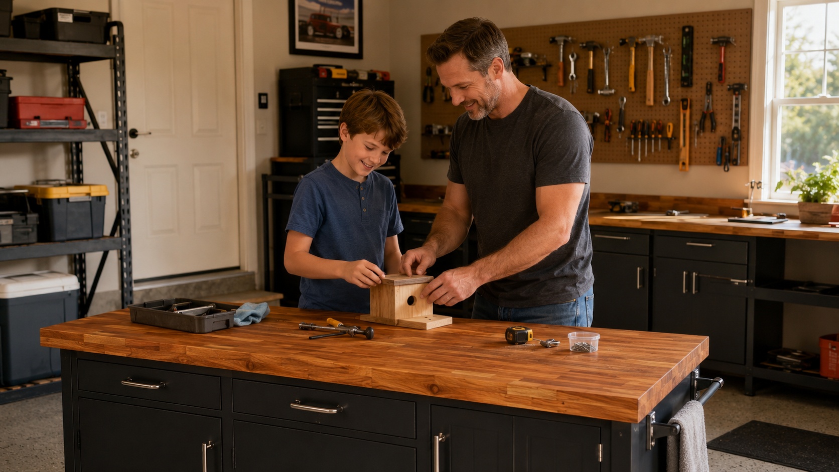 Person working on solid wood workbench top