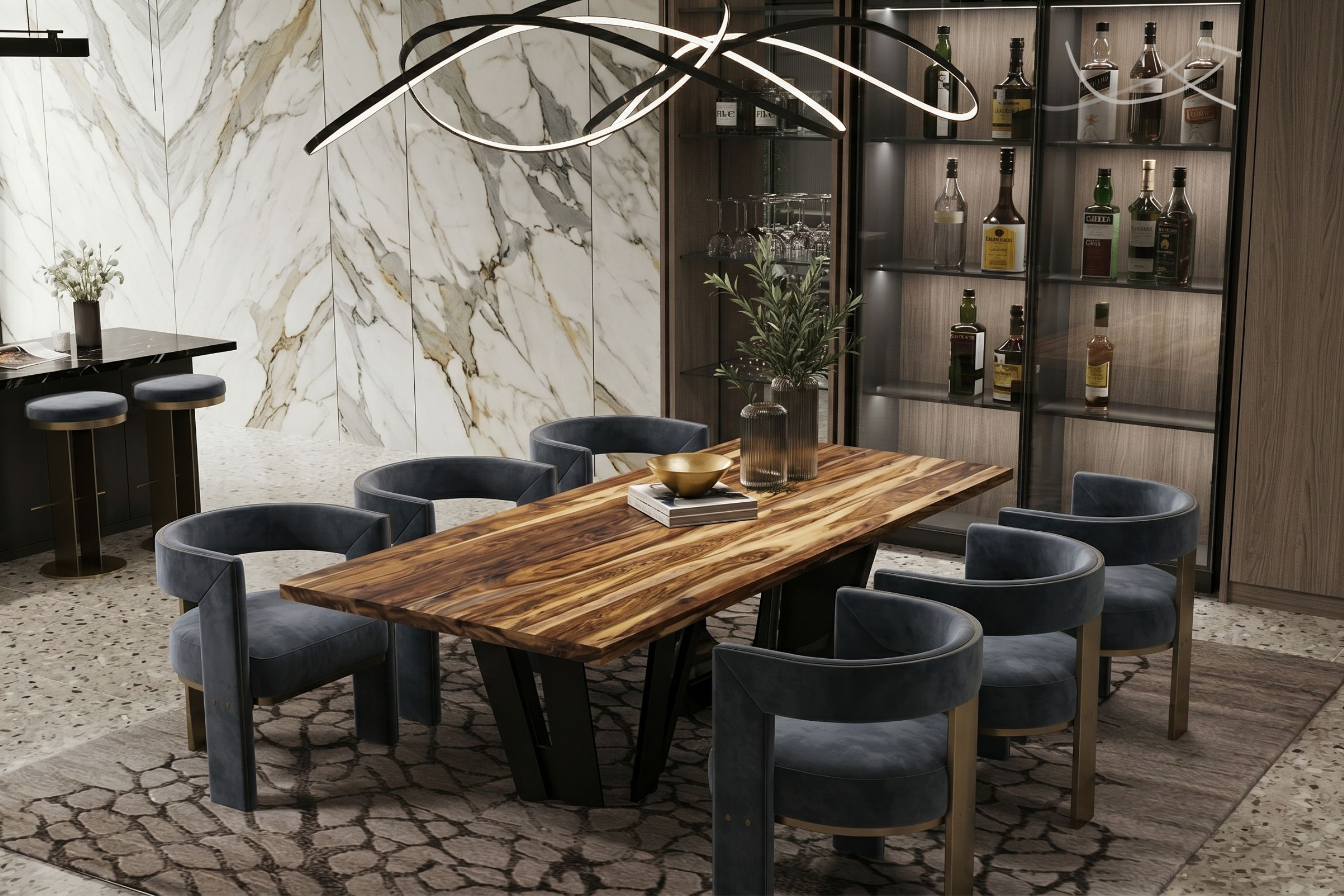 Wenge solid wood table top in a modern interior
