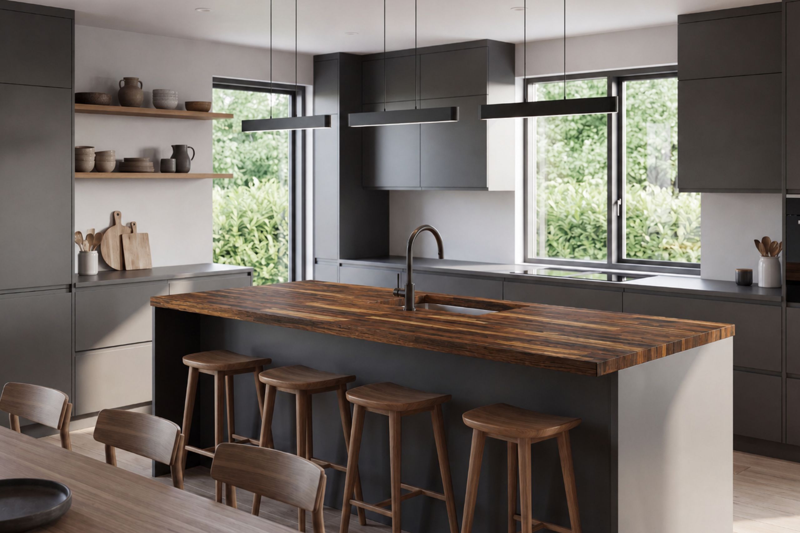 Solid wood countertop in a residential kitchen