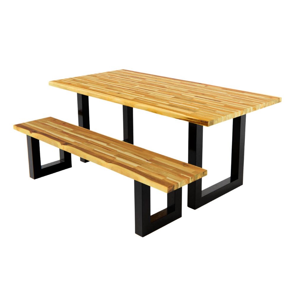 Acacia dining table and bench set
