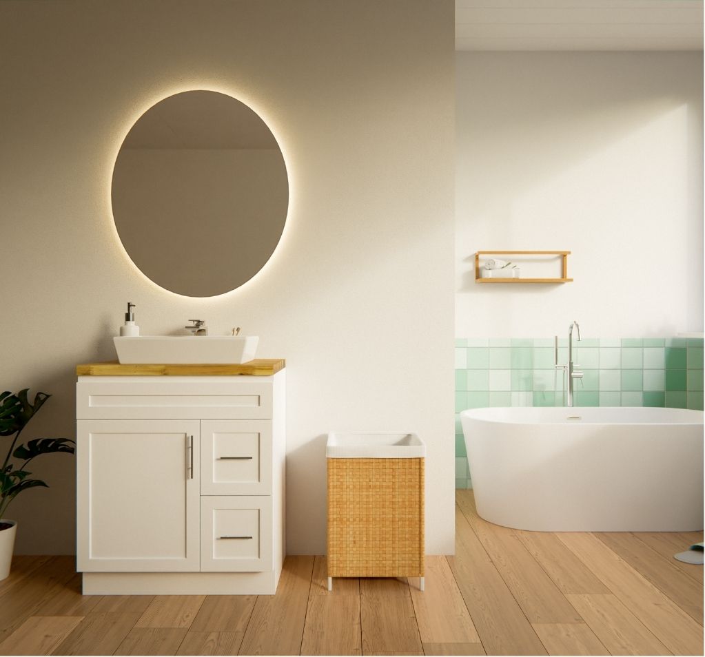 Wood panel applications in bathroom
