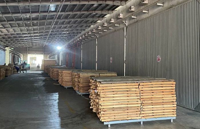 Kiln dried acacia timber stored indoors
