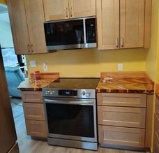 Herringbone wood kitchen countertop