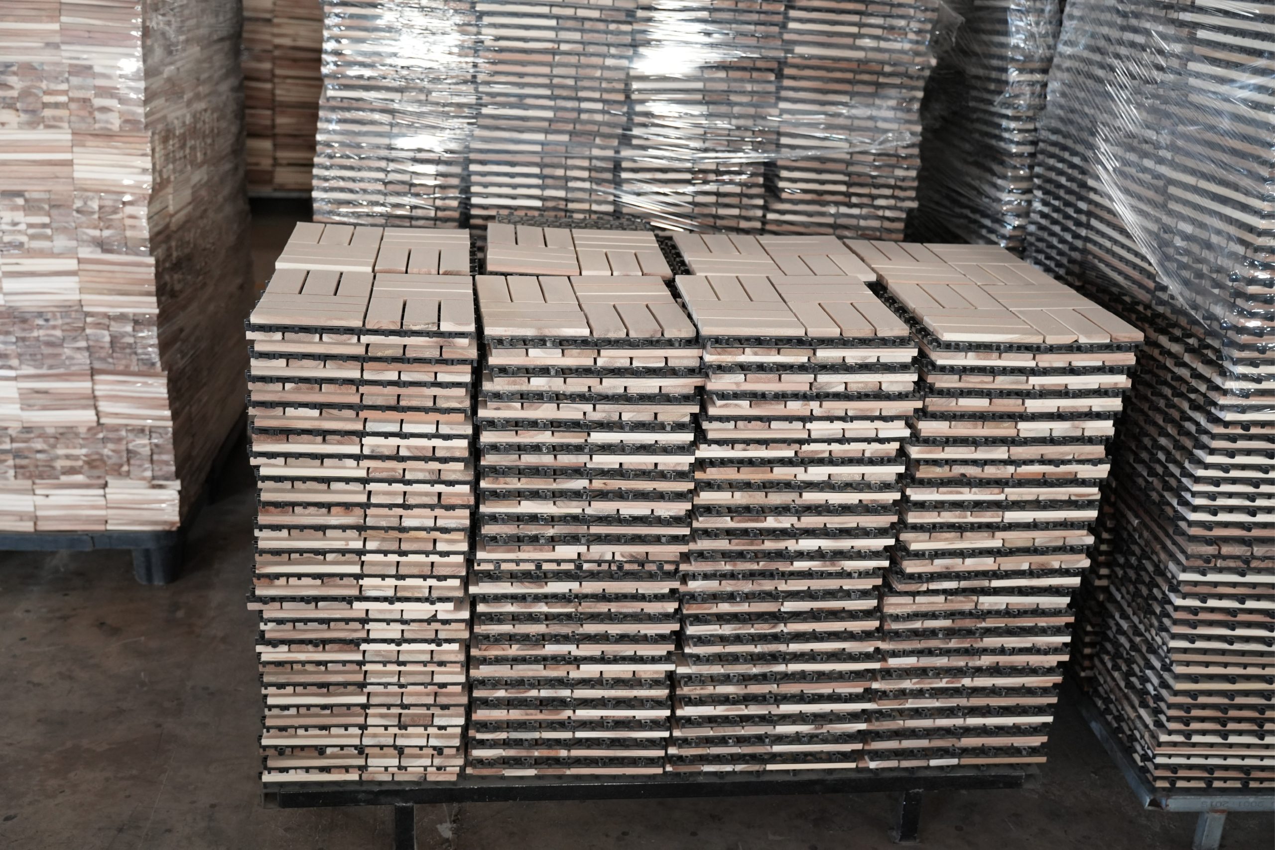 Wood deck tiles prepared for export from Vietnam