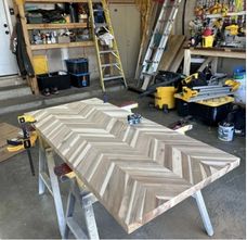 Chevron butcher block workbench top