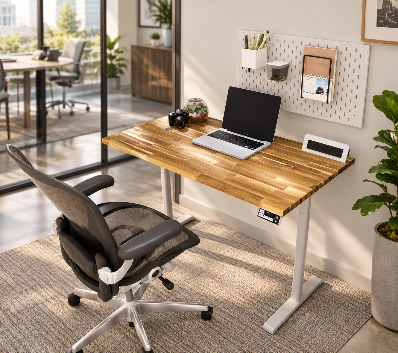 Acacia Butcher Block as a Wood Surface Program, Not Just a Countertop Acacia butcher block desk top for a U.S. home office